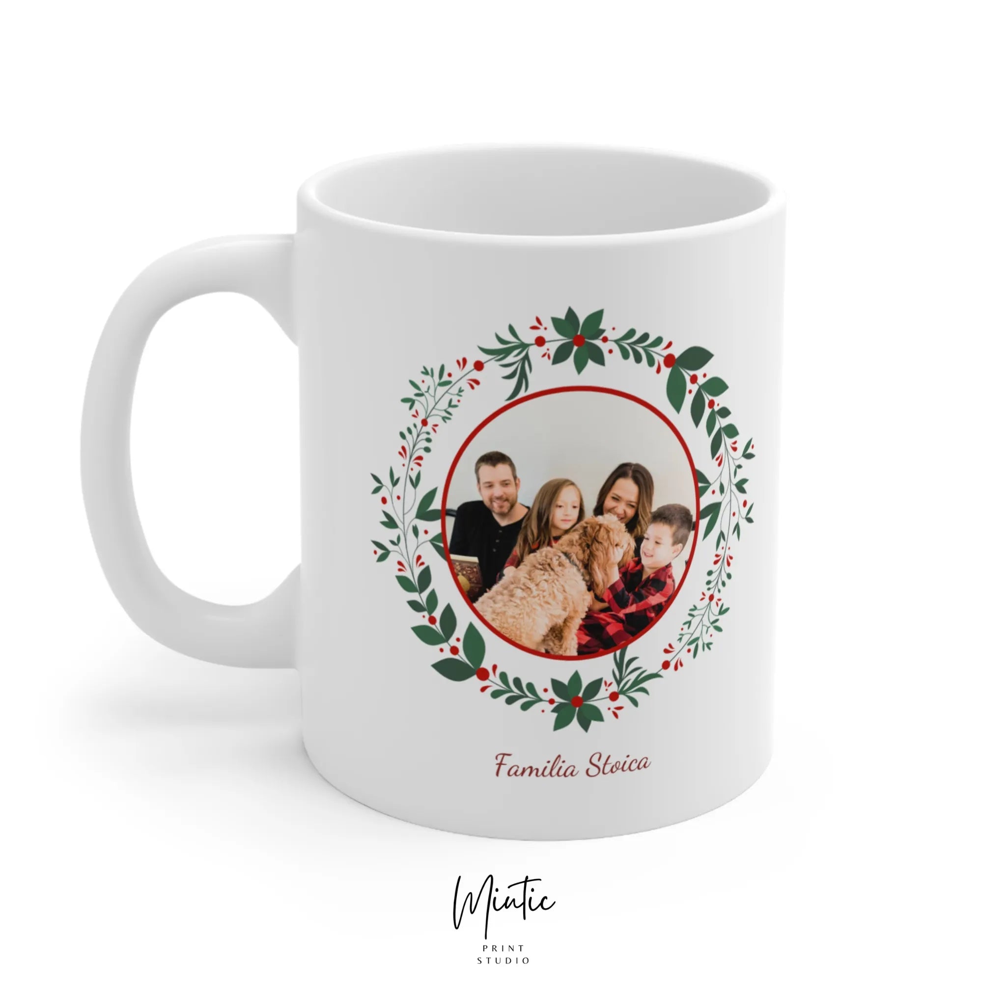 Cana personalizata cu poza si text Craciun Fericit stanga