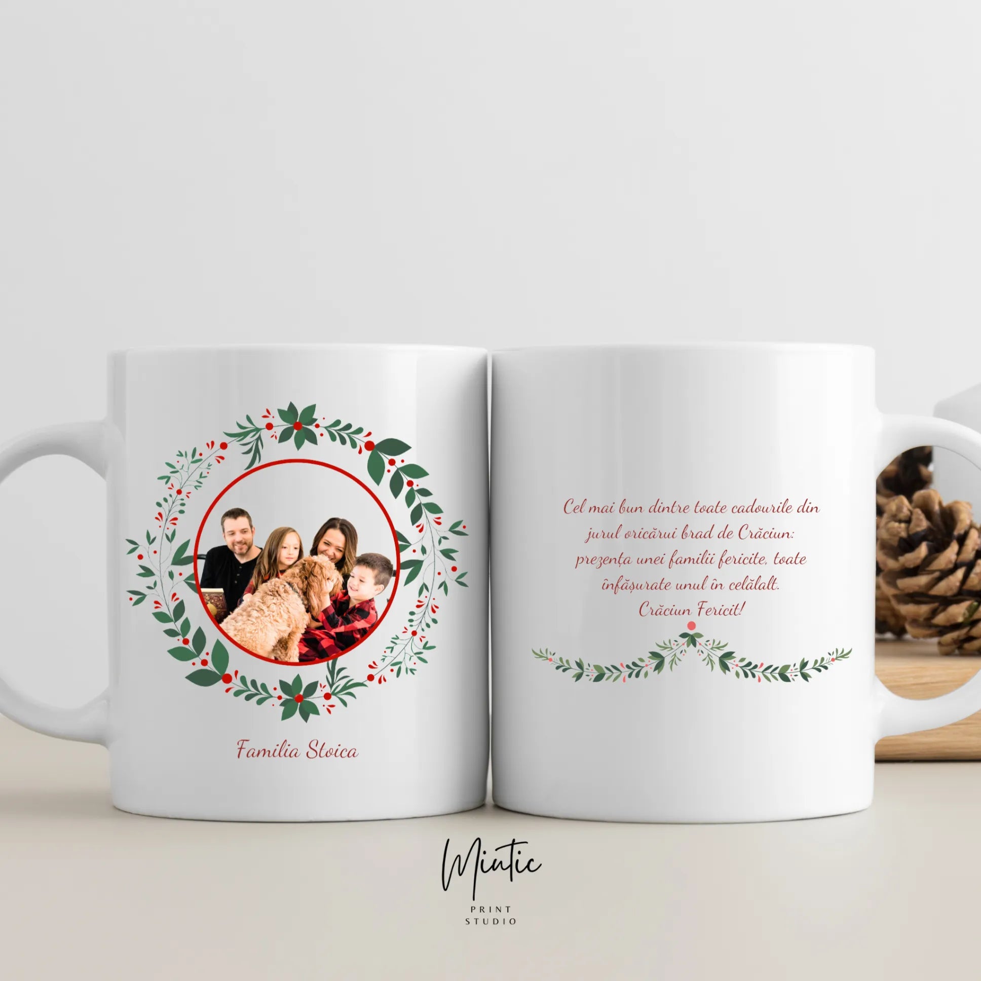 Cana personalizata cu poza si text Craciun Fericit