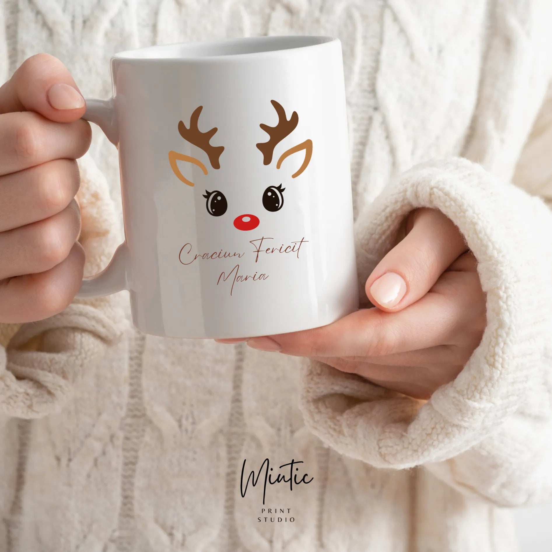 Cana personalizata cu poza si text pentru ea Rudolf