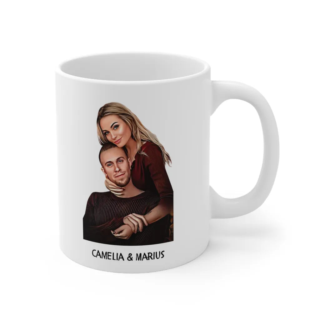 Cana personalizata portret digital model cuplu