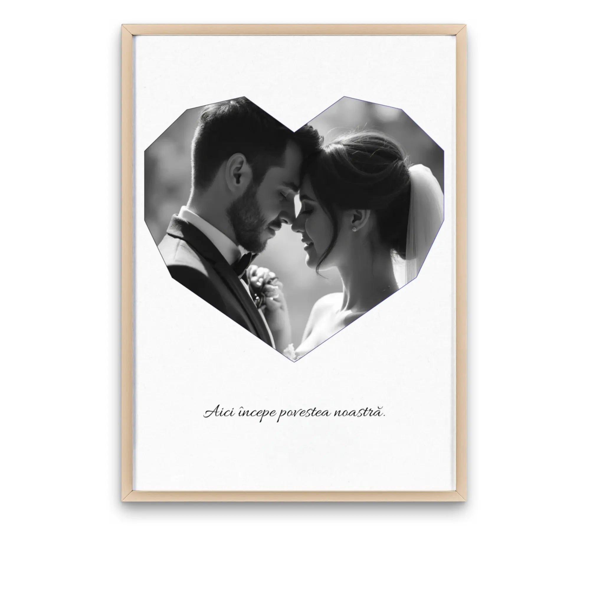 Tablou personalizat cu poză în formă de inimă și text