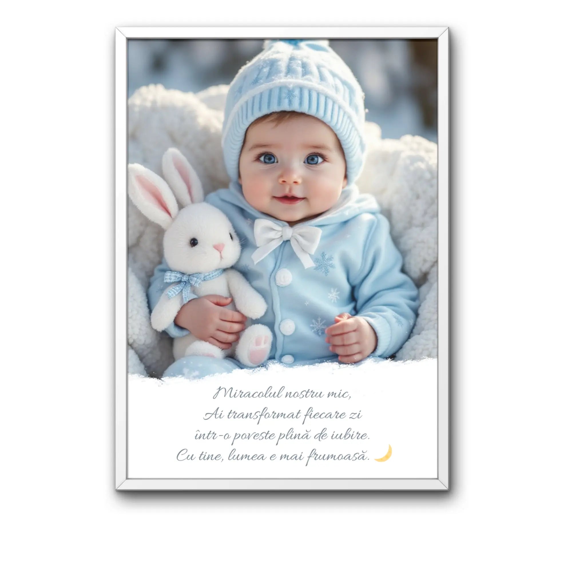 tablou personalizat cu text si poza in rama alba