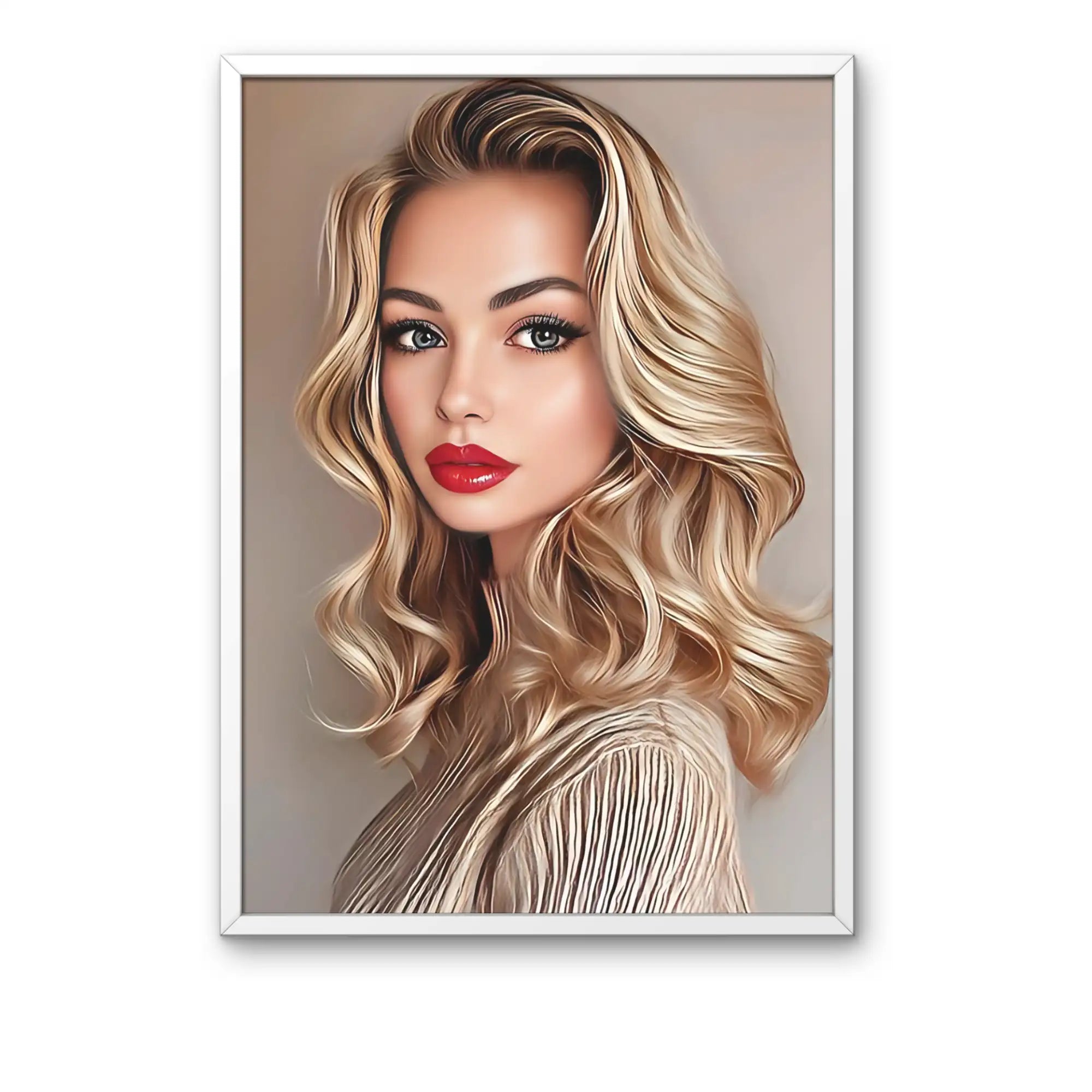 tablou personalizat portret digital realist cu 1 persoana in rama alba