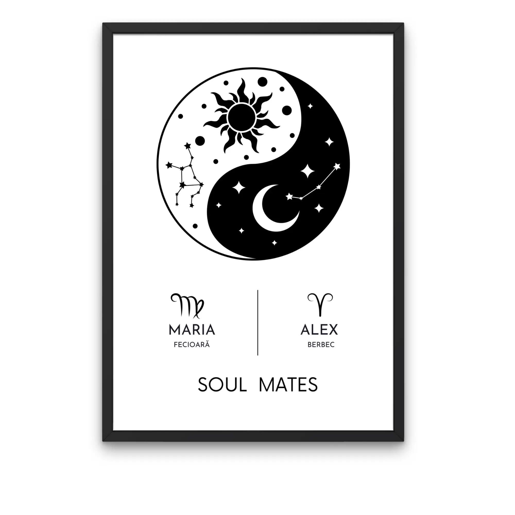 Tablou personalizat Yin și Yang cu semn zodiacal și constelație