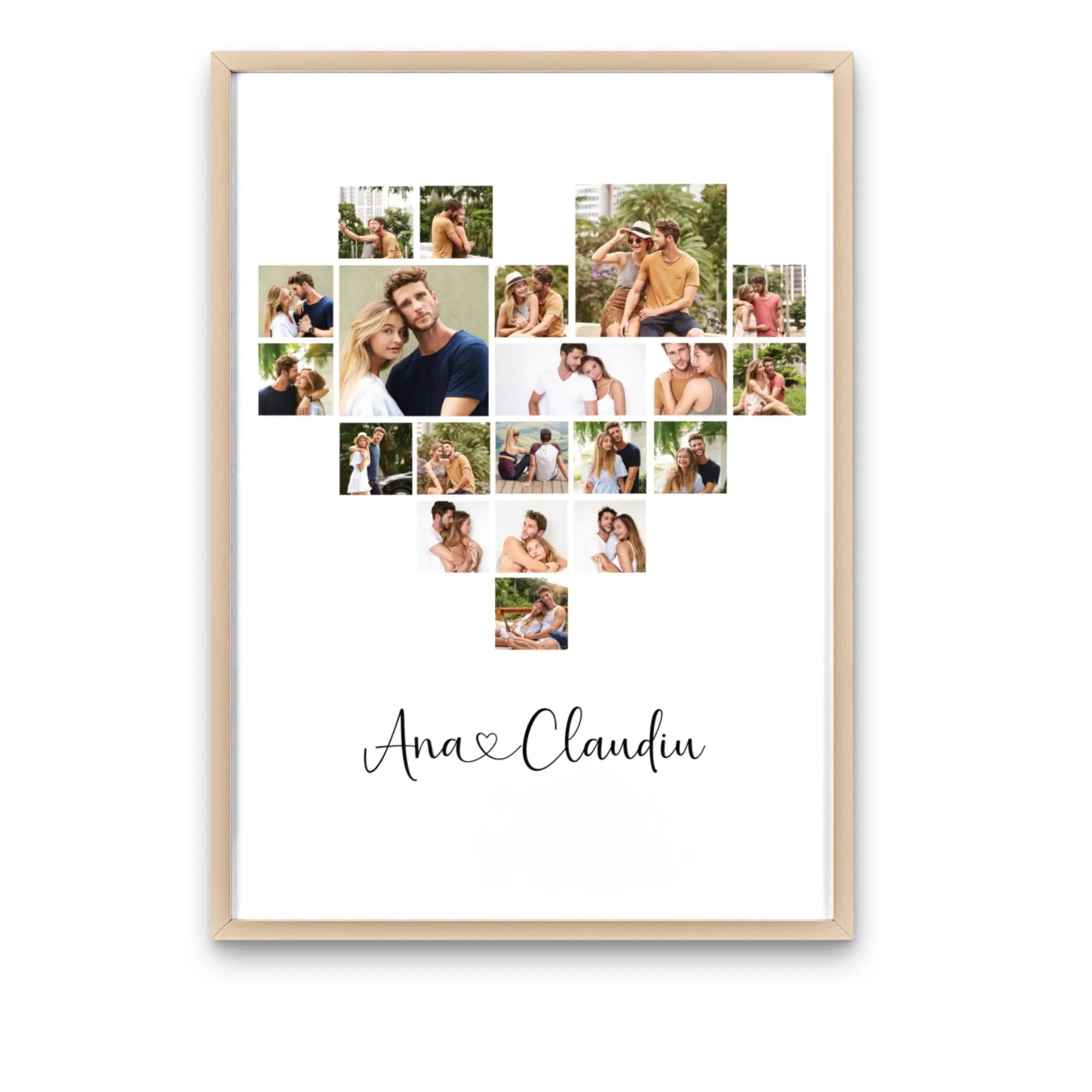 Tablou personalizat cu 20 poze în formă de inimă și text