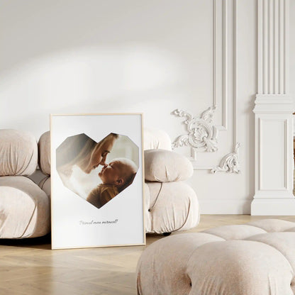 Tablou personalizat cu poză în formă de inimă și text