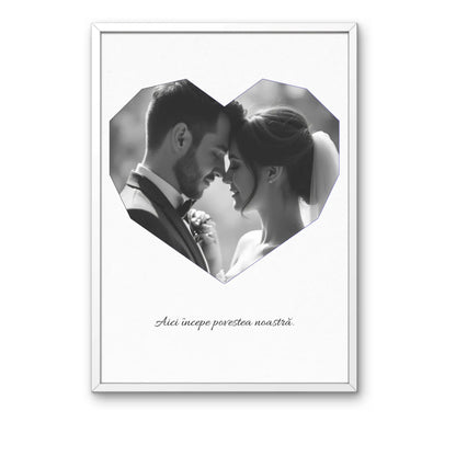 Tablou personalizat cu poză în formă de inimă și text