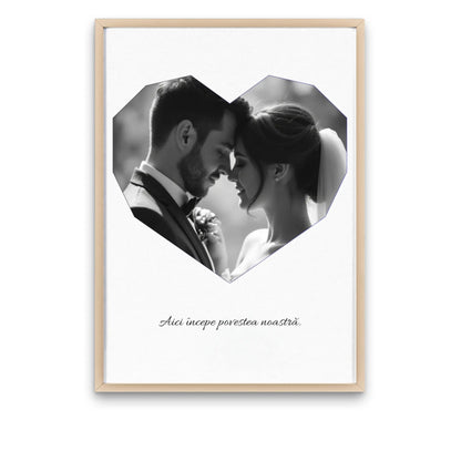 Tablou personalizat cu poză în formă de inimă și text