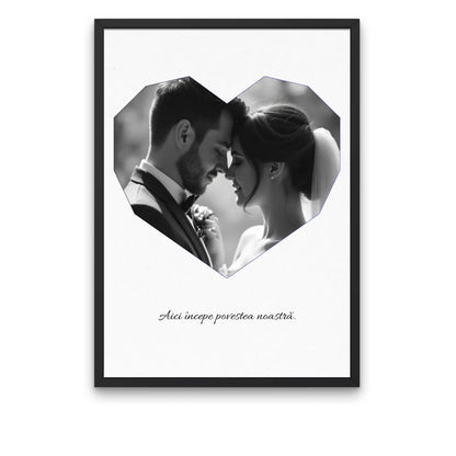 Tablou personalizat cu poză în formă de inimă și text