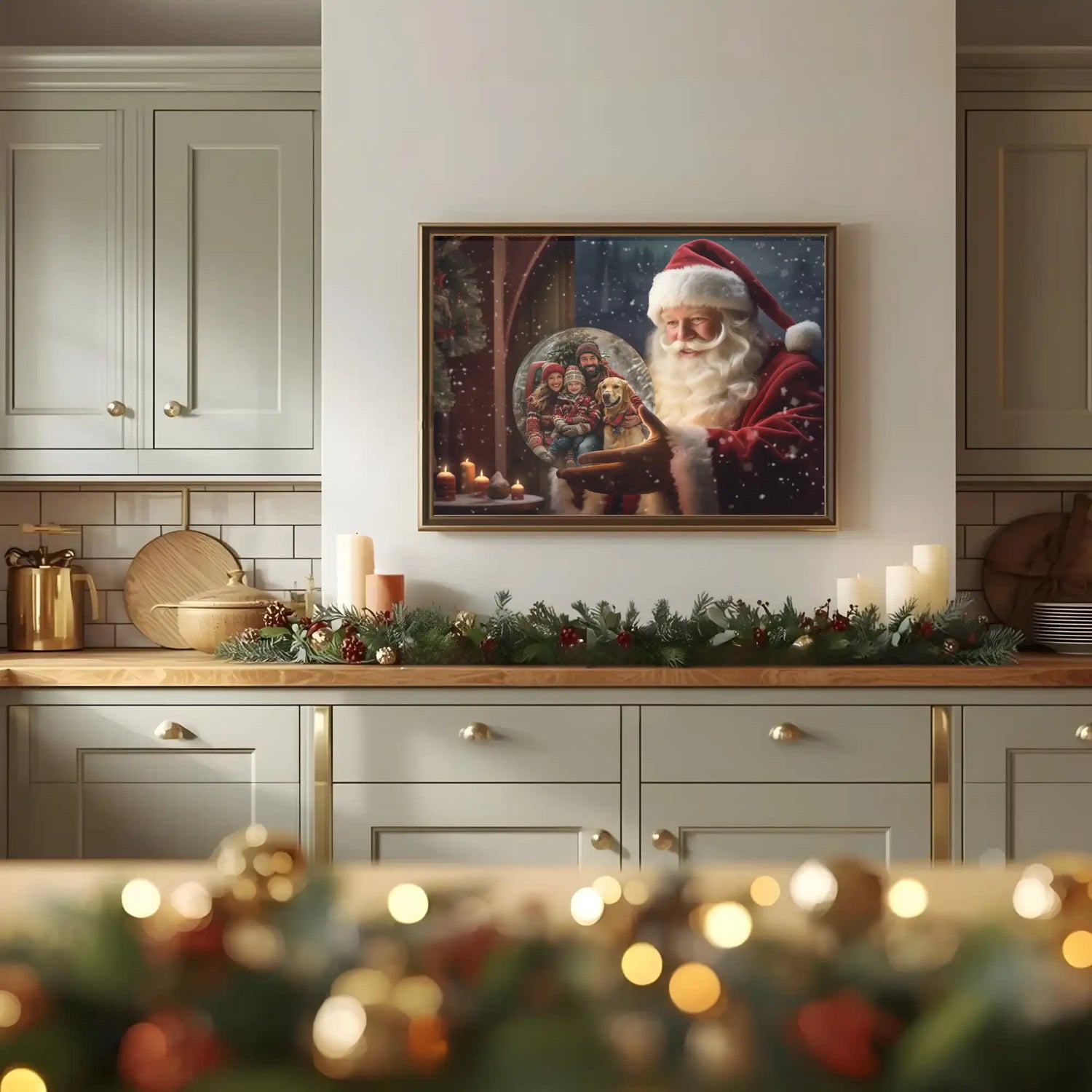 Tablou personalizat Moș Crăciun - Glob de cristal cu poză