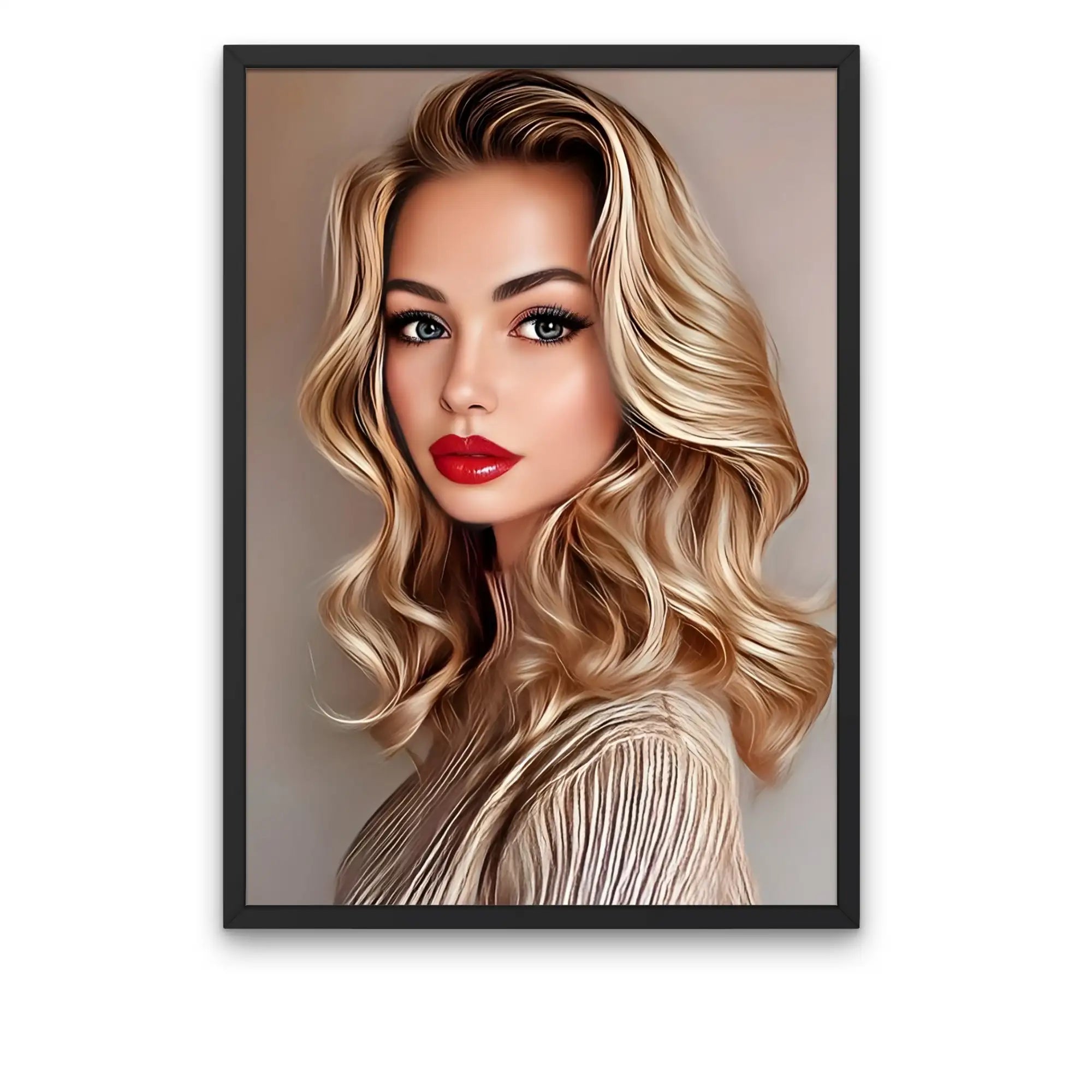 tablou personalizat portret digital realist cu 1 persoana in rama neagra