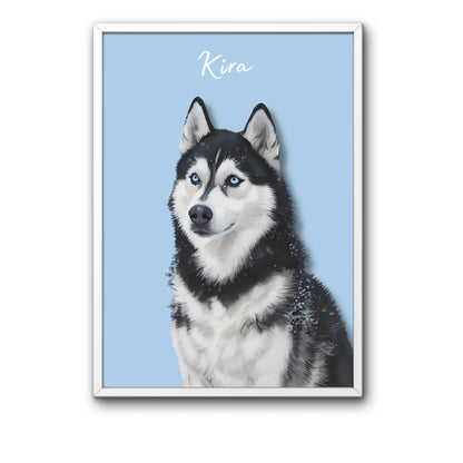 tablou personalizat portret digital realist cu animal de companie in rama alba