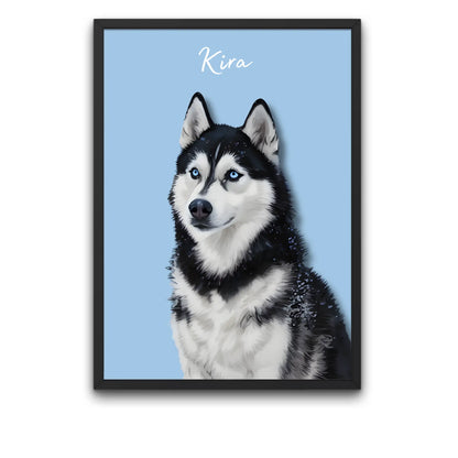 tablou personalizat portret digital realist cu animal de companie in rama neagra