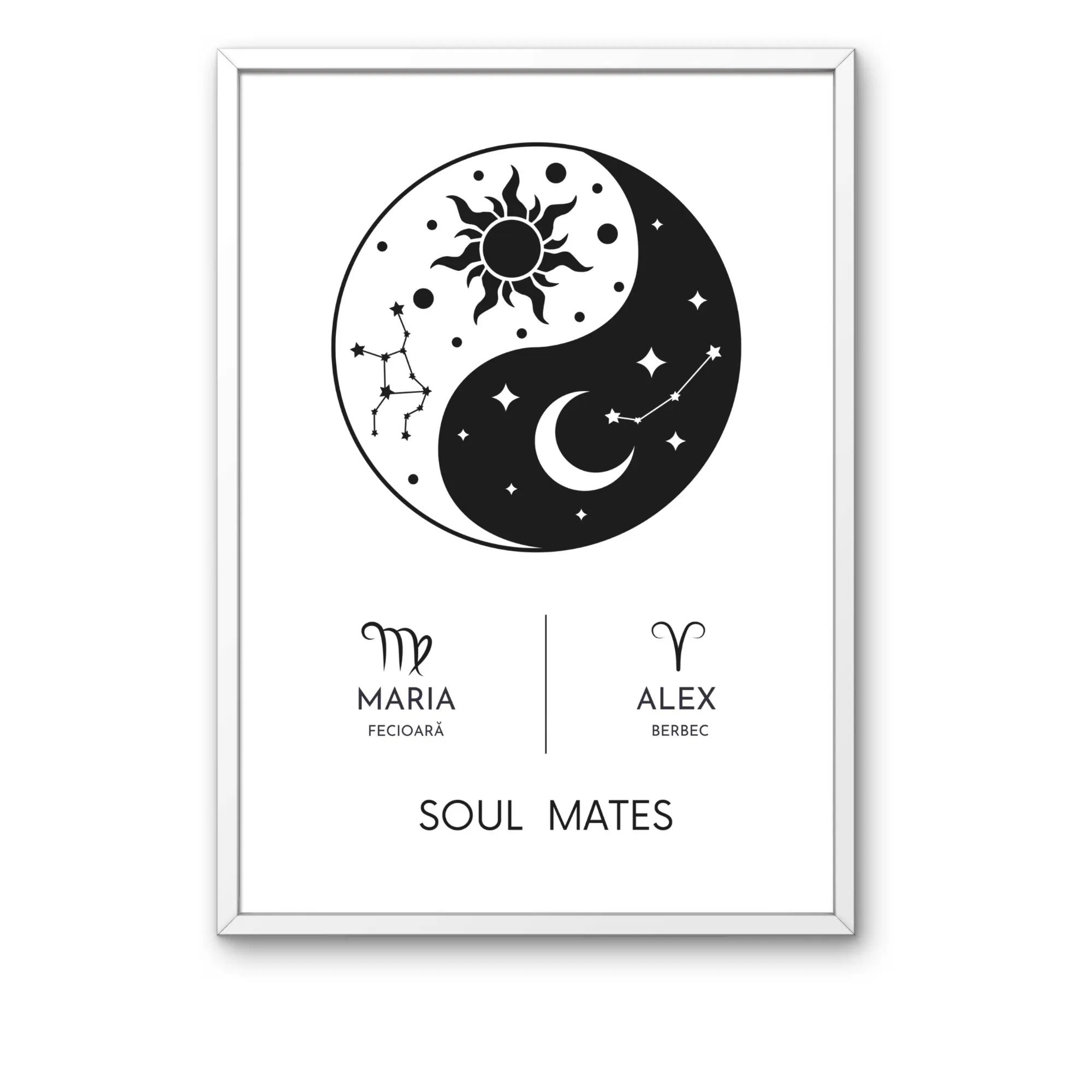 Tablou personalizat Yin și Yang cu semn zodiacal și constelație