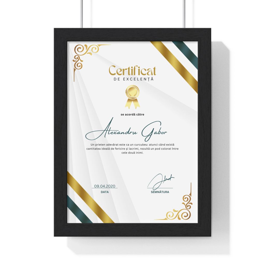 Tablou personalizat certificat de excelenta rama neagra