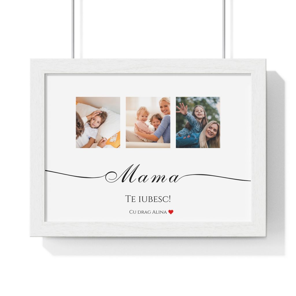 Tablou personalizat cu 3 poze pentru mama rama alba