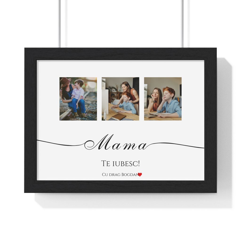 Tablou personalizat cu 3 poze pentru mama rama neagra